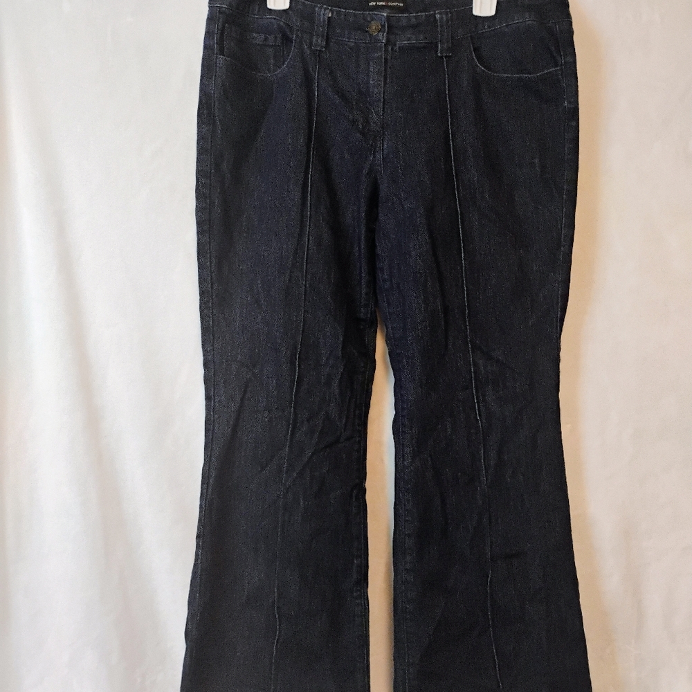 New York & Company Flare Front Seam Blue Jeans Dark Wash Womens 14 Stretch Y2K E